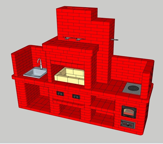 Проект кирпичной барбекю с мойкой с плитой для казана