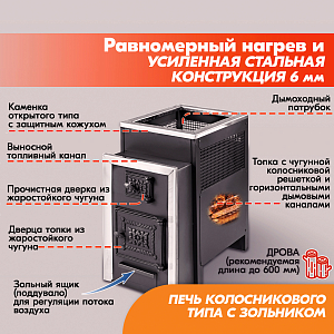 Печь банная Радуга ПБ-21Б (под навесной бак 50л) УК 6мм