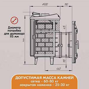 Печь банная Прометалл Атмосфера L комбинированная сетка-ламель "Змеевик" наборный, дровяная печь с закрытой и открытой каменкой, печка для бани на дровах, банная каменка